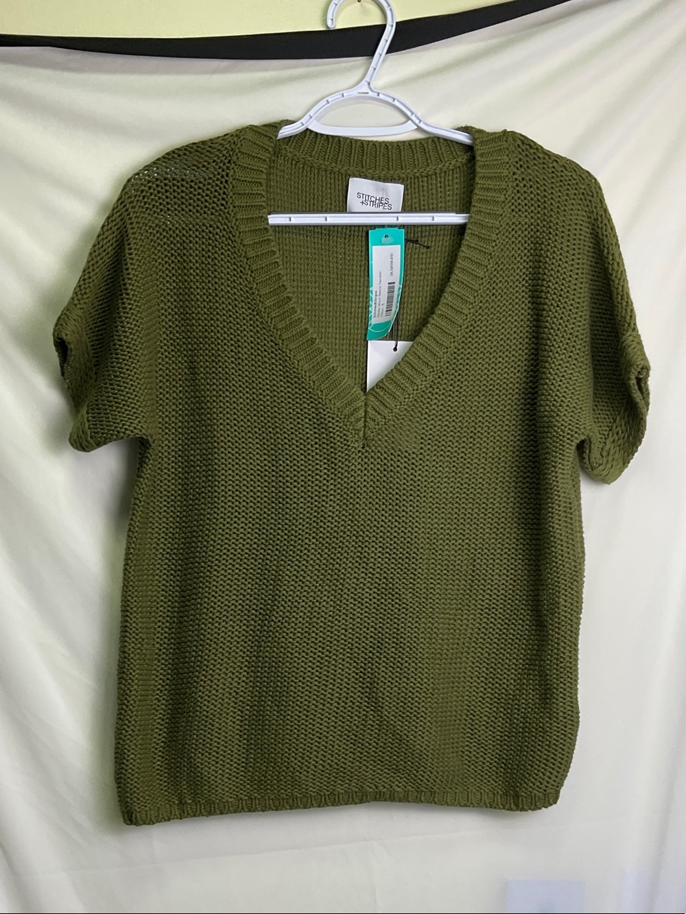 Stitches & Stripes Olive V-Neck Short Sleeve Sweater